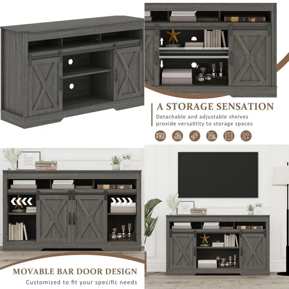 Rustikaler TV-Ständer mit Schiebetüren für 65-TVs – Aufbewahrungsschrank für Unterhaltungszentrum für das Wohnzimmer
