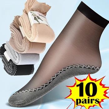 1/10 pares de calcetines de algodón antideslizantes para mujer calcetines finos Casual antideslizante empalme inferior primavera-otoño calcetín transparente transpirable para mujer
