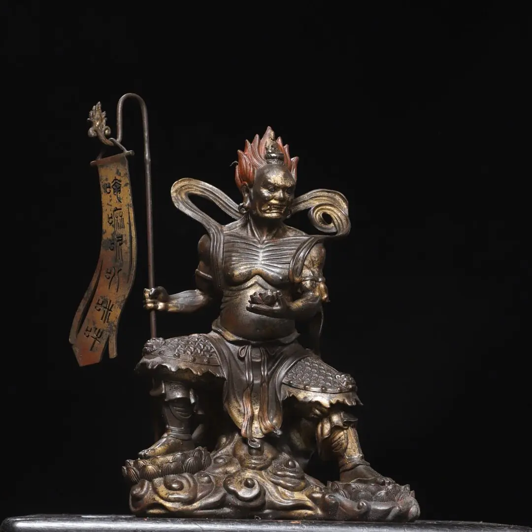 Solid Brass Burning Face Ghost King Bodhisattva Protector Statue Buddhist Altar Temple Home Decor Worship Gift