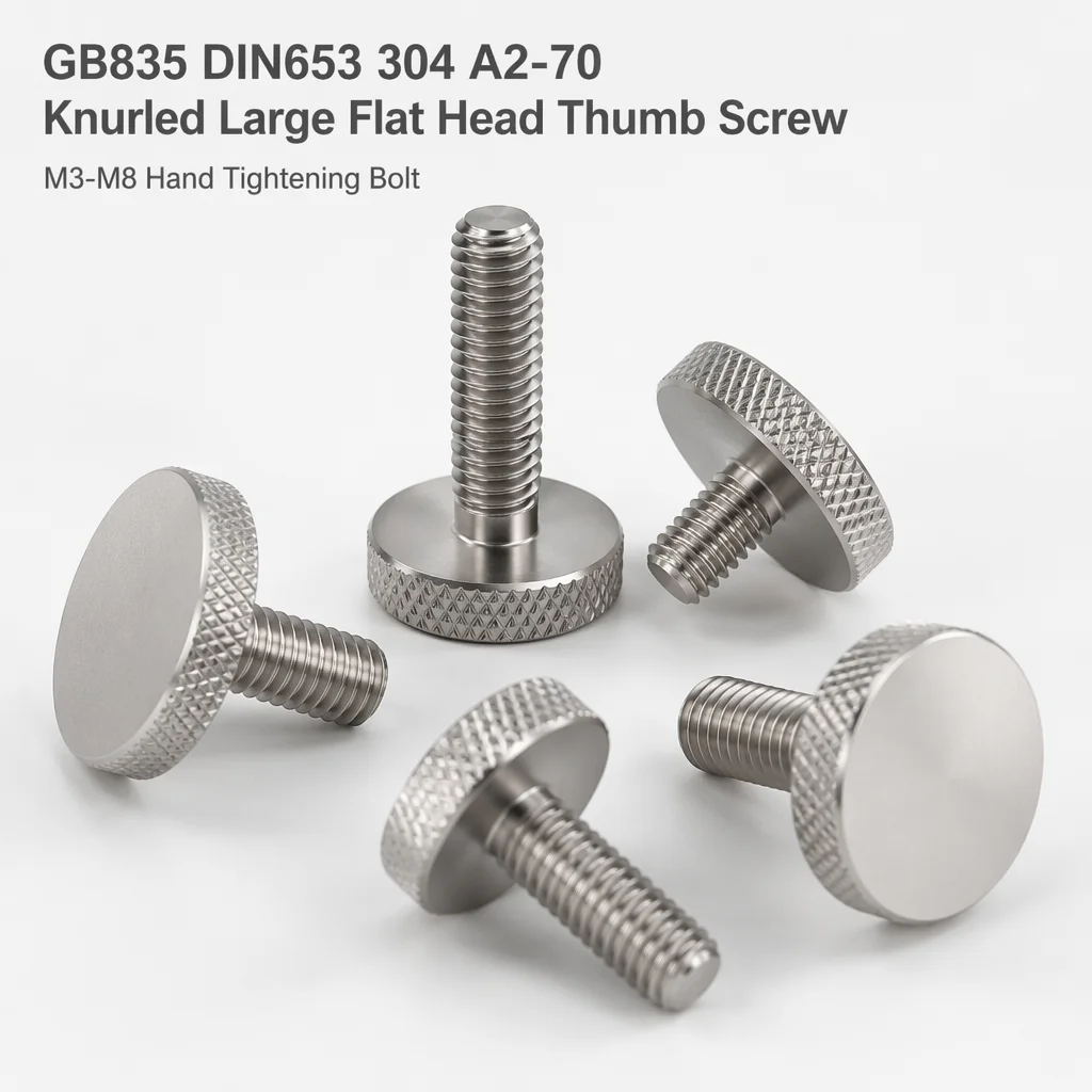 GB835 DIN653 304 Stainless Steel Large Flat Head Knurled Thumb Screw M3-M8 A2-70