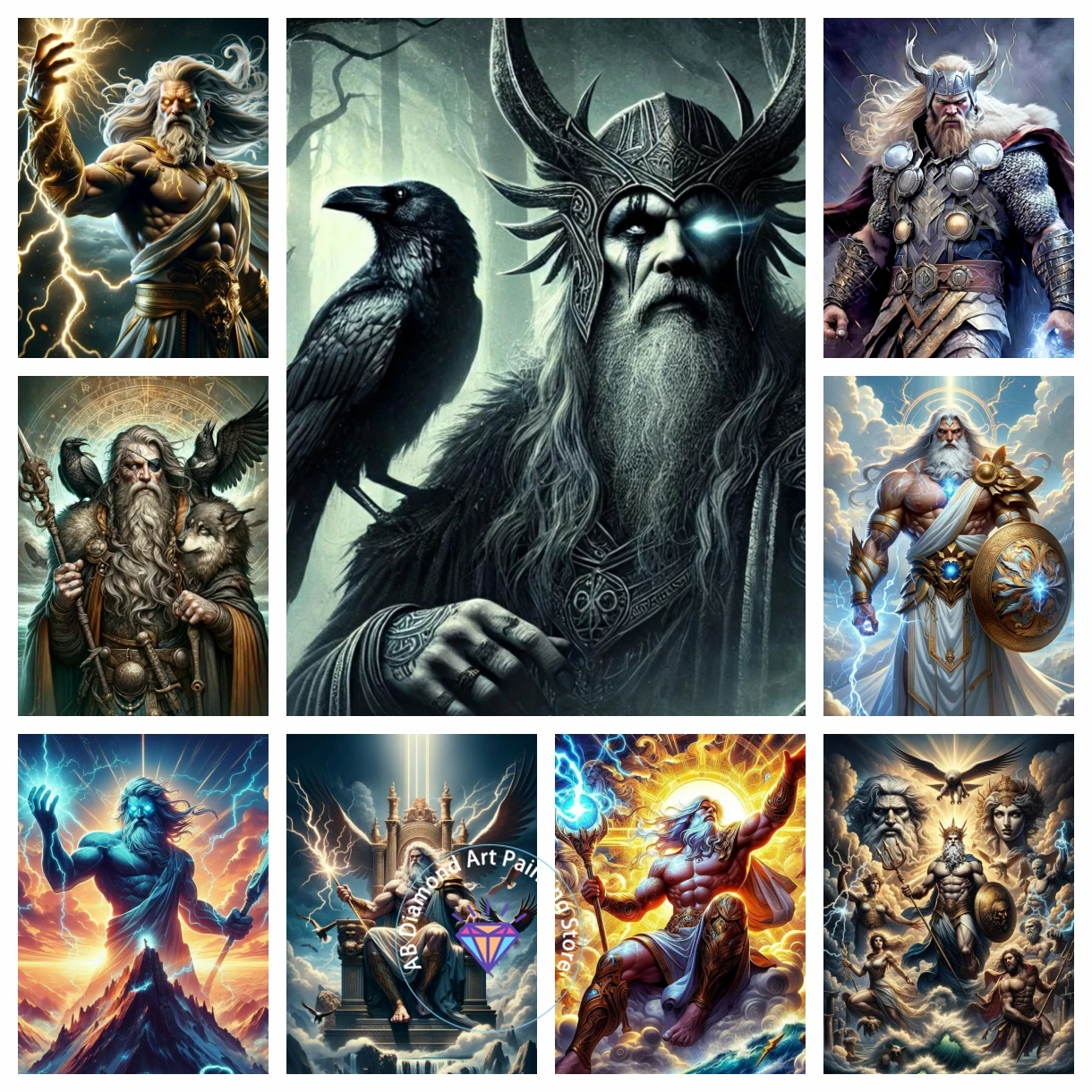 

Nordic Mythology King of the Gods Odin AB Diamond Painting Kit DIY Diamond Embroidery Cross Stitch Handmade Crafts Home Decor