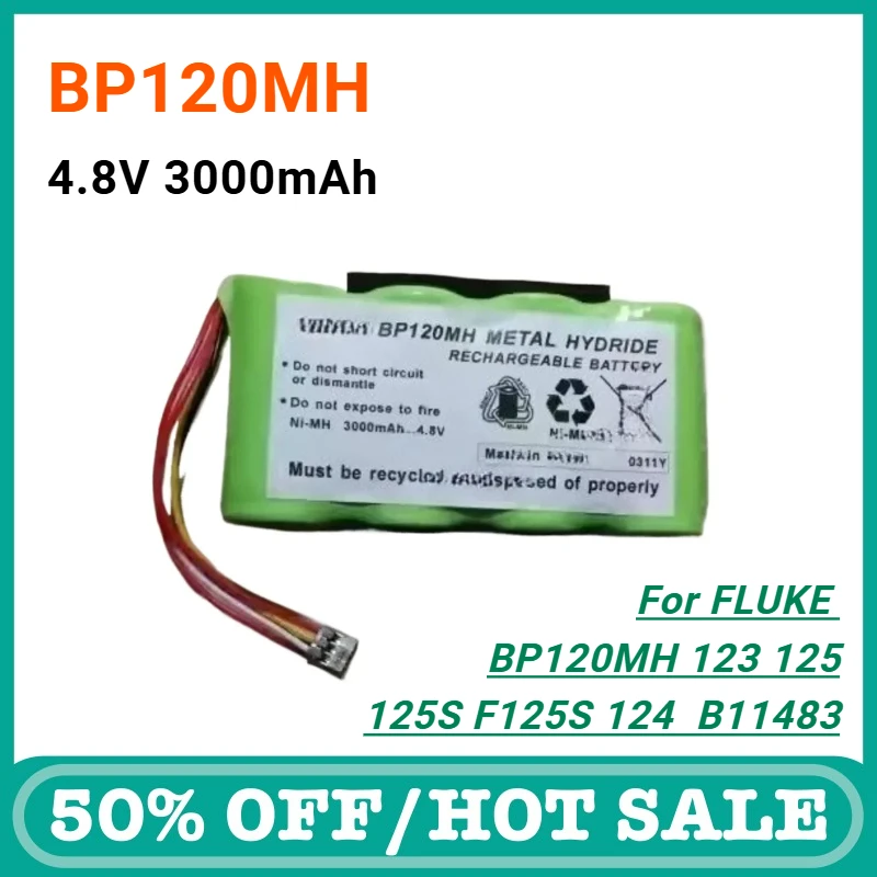 

4.8V 3000mAh Battery for Fluke BP120MH B11483 Scopemeter 120 for Fluke 43 43B Power Quality Analyzers 123 125S 125 F125S 124
