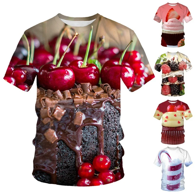 Funny Cake Dessert 3D Printed T-shirt Men's Fashion Casual T-shirt