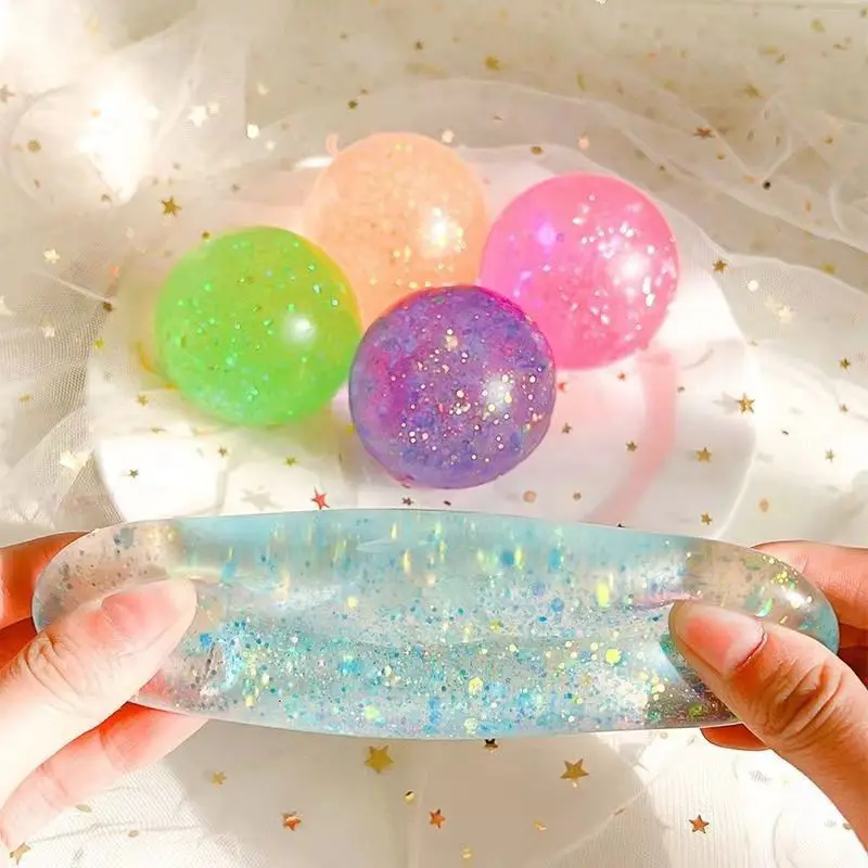 Anti-stress Ball Soft TPR Slow Rebound Sequins Maltose Ball Pinch Toy Stress Relief Elastic Squeezing Colored Ball Decompression