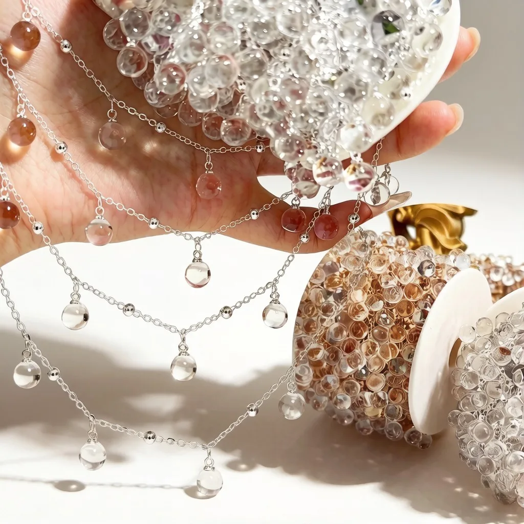 0.5/1/2Meter Transparent Round Glass Beads Chains Crystal Chain DIY Women Necklace Bracelet Fashion Jewelry Making Accessories