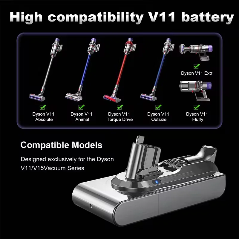 بطارية بديلة 2025 بقدرة 12800 مللي أمبير في الساعة لبطارية دايسون V11 SV14 SV17 SV15 مكنسة كهربائية منفوشة لاسلكية