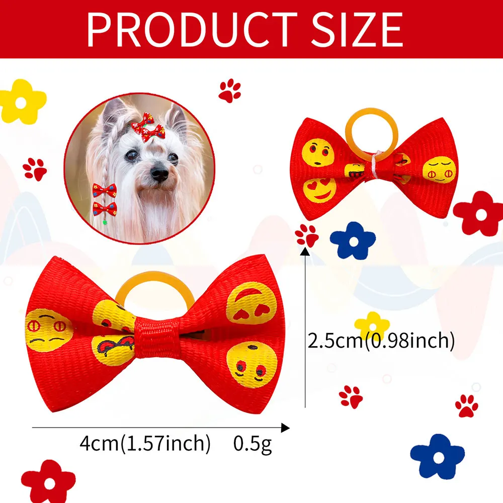 10/20/30pcs Red Series Dog Hair Bows Dog Bowknot Flower Print Grooming Dog Bows with Rubber Bands for Small Dog Pet Accessories