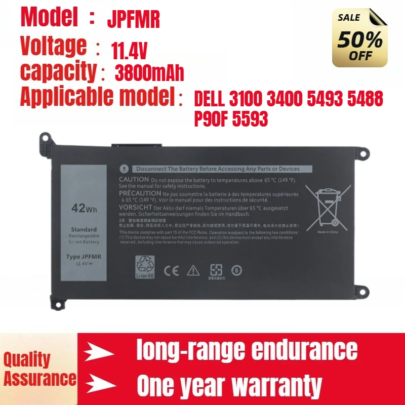 لديل 3100 3400 5493 5488 P90F 5593 بطارية الكمبيوتر المحمول JPFMR 11.4V 3800mAh