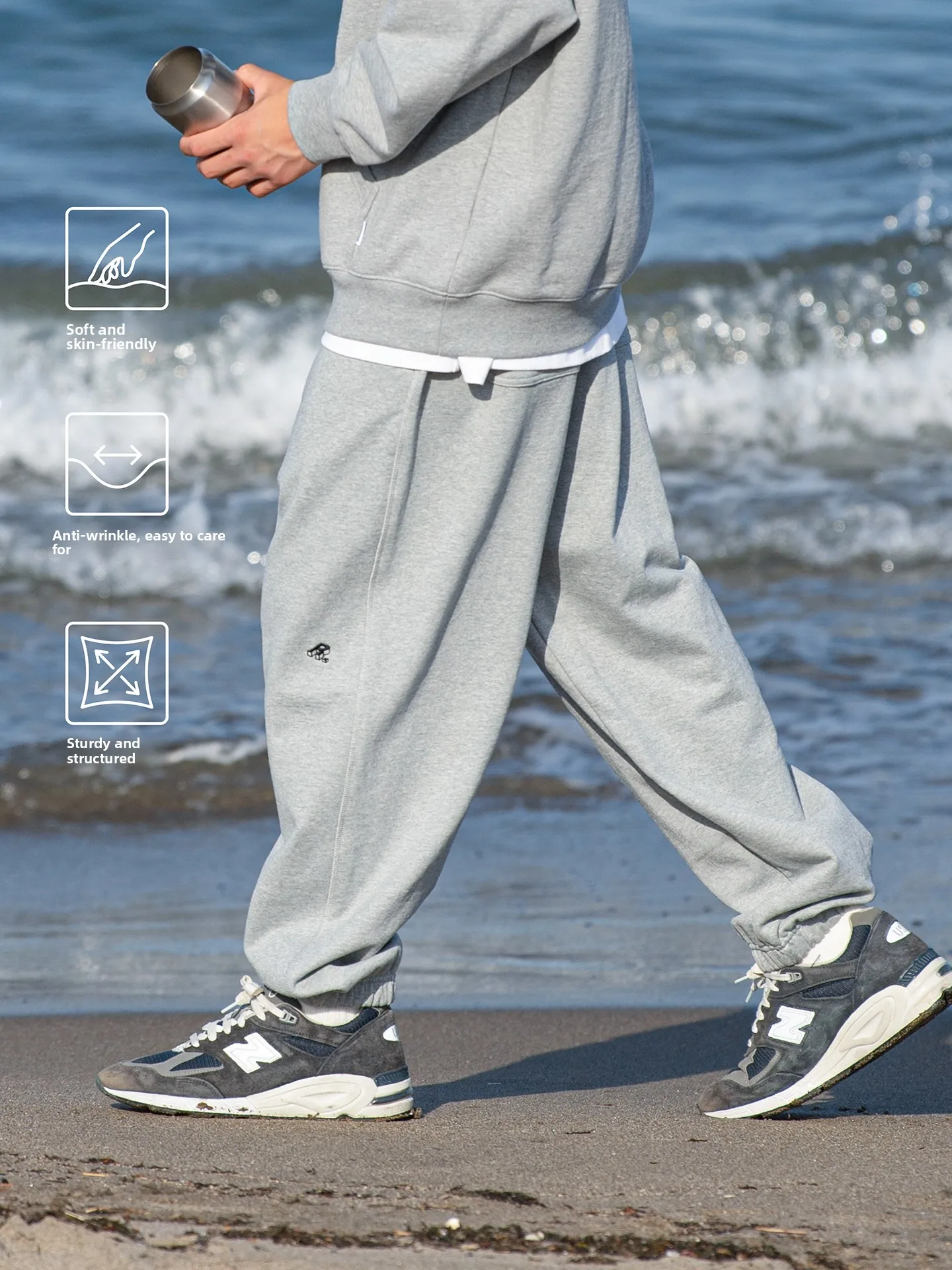 

Classic Grey Sweatpants for Men Loose Casual Long Trousers Sporty Cuffed Comfortable Cotton 100% Youth Fashion Brand Restick