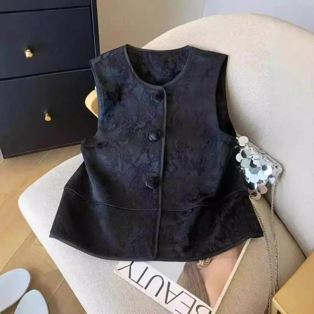 

Women's Jacquard Crewneck Sleeveless Vest Chinese Style National Early Autumn Elegant Stacked Outer New Style