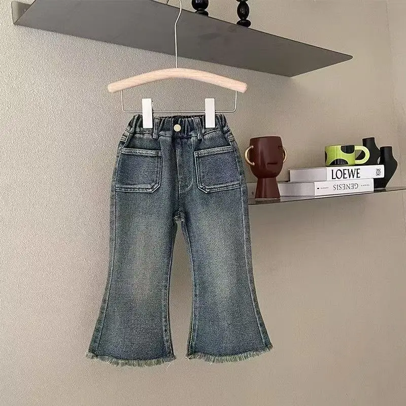 

Kids Spring and Autumn Girls' Jeans Fashion 2026 New Style Children's Bell bottom Pants Fashionable Super Soft Trousers 90-140cm