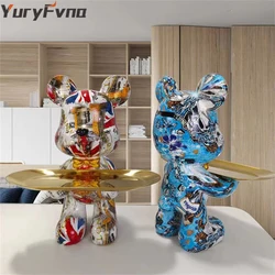 YuryFvna 그래피티 곰 입상, 집 장식, 동물 조각상 열쇠 보관 선반, 현대 방 조각, 테이블 장식 동상