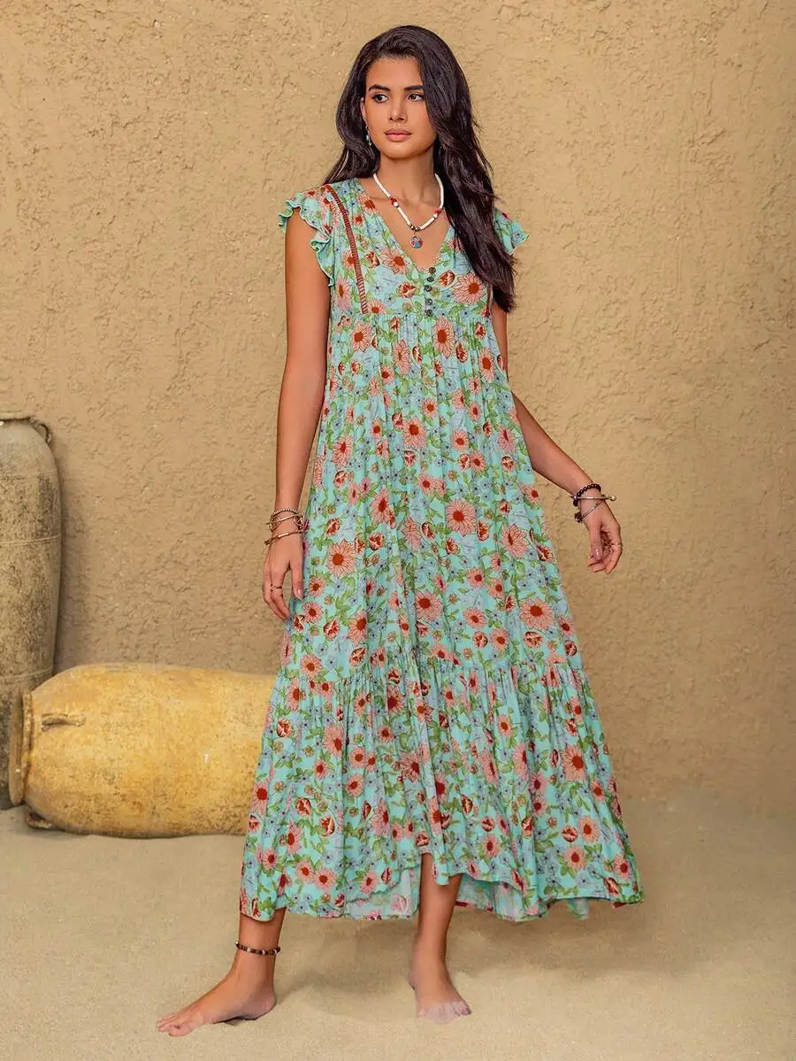 

Bohemian Ditsy Floral Maxi Dress For Women Summer Beach Festival