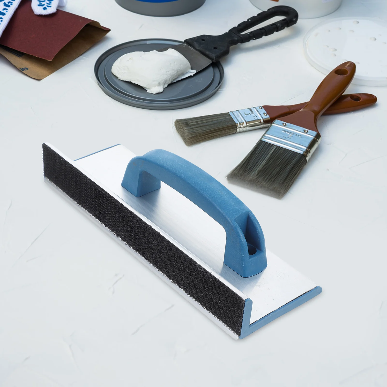 Soporte de papel de lija autoadhesivo, herramienta lijadora manual ligera de aleación de aluminio para esquina de pared, paneles de yeso, lijado, 2 uds.