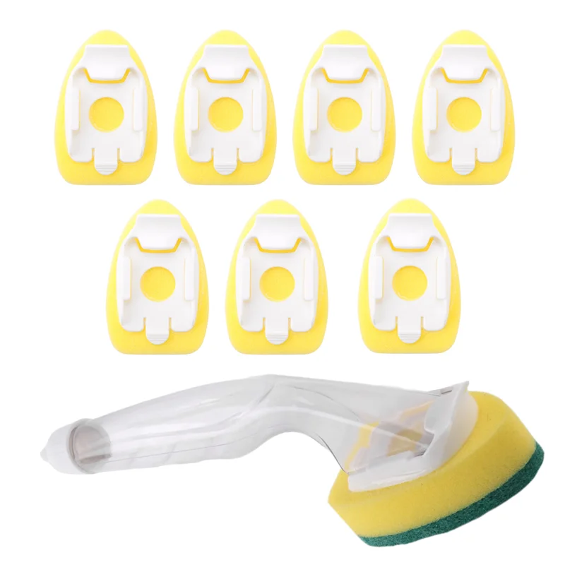 A59E-إسفنجة عصا غسيل الأطباق شديدة التحمل، إسفنجة غسيل الأطباق بمقبض، حوض أطباق غير قابل للخدش وقابل لإعادة الاستخدام (9 قطع)