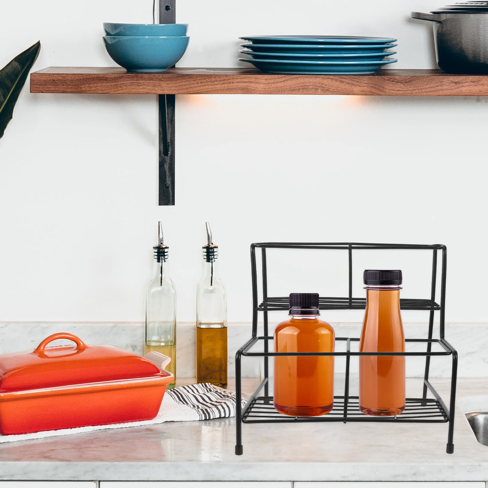 

2 Tier Coffee Organizer Rack Black Space Saving Syrup Storage For Countertop Bar Kitchen Syrup Bottle Holder Stand Shelf For