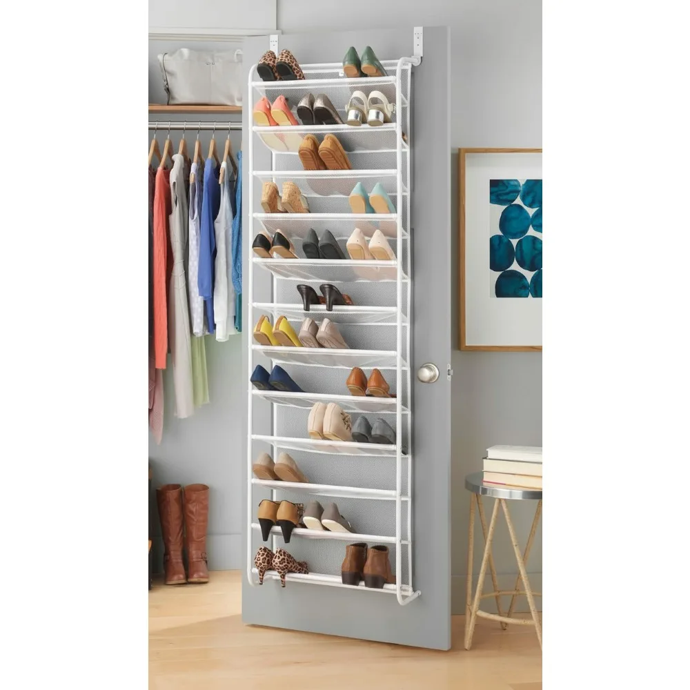 

36 Pair Over Door Shoe Organizer, 12 Tier Heavy Duty Metal Mesh Storage Rack for Closet Bedroom Entryway