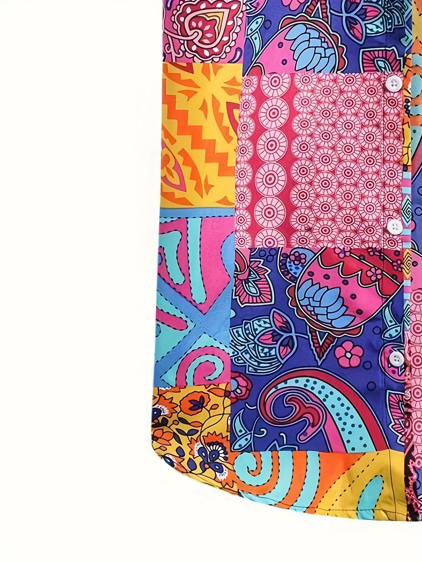 Camisa masculina casual de manga curta primavera, verão e outono com estampa patchwork paisley, adequada para feriados e passeios casuais
