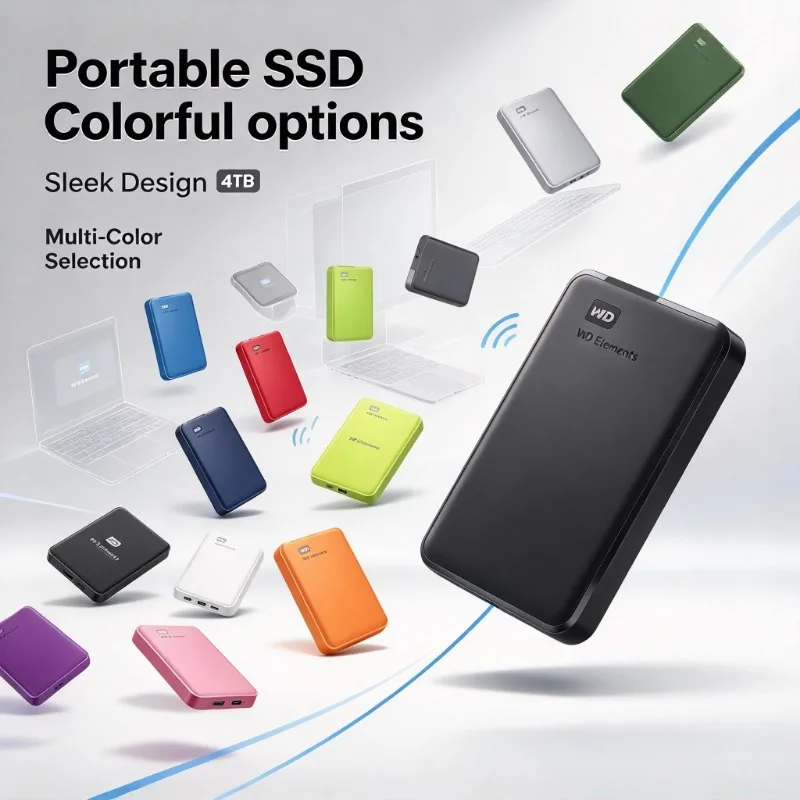 SSD externo portátil Elements de 4 TB, unidade de estado sólido, disponível em várias cores, disco de armazenamento de alta velocidade para portátil, PC, smartphone e tablet.