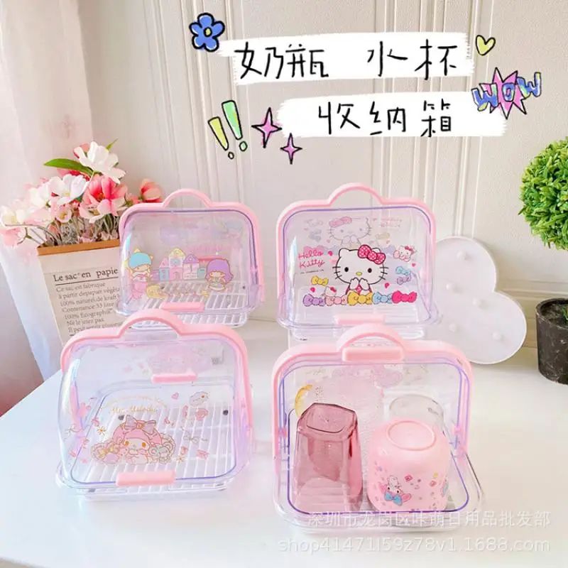 

Sanrio Hellokitty Mymelody LittleTwinStars Cartoon Baby Bottle Storage Box Dustproof Storage Box Water Cup Drying