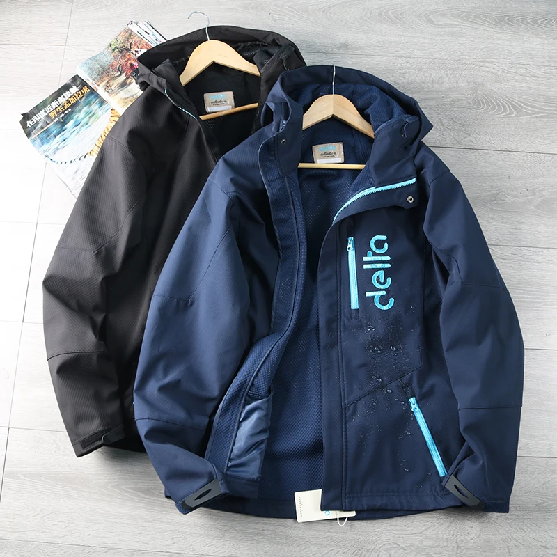

Outdoor Windproof Waterproof Soft ell Embroidered Men's Loose Hooded Jaet Thin Fce Outerwear Faionable Urban Sle