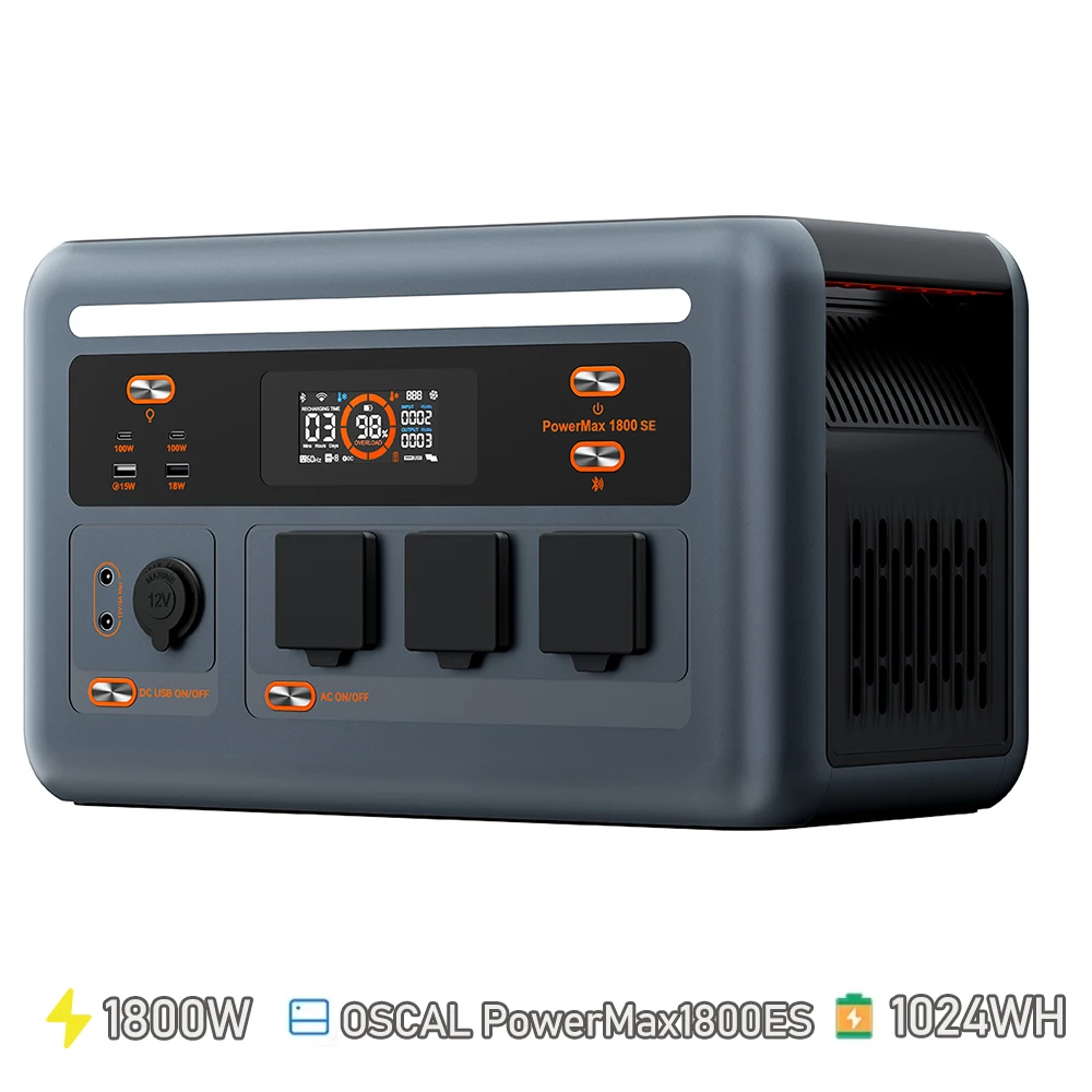 OSCAL PowerMax1800SE Energiespeicher-Kraftwerk 1024Wh LiFePO4 1800W Solargenerator für Outdoor und Haushalt, Tragbare Stromversorgung