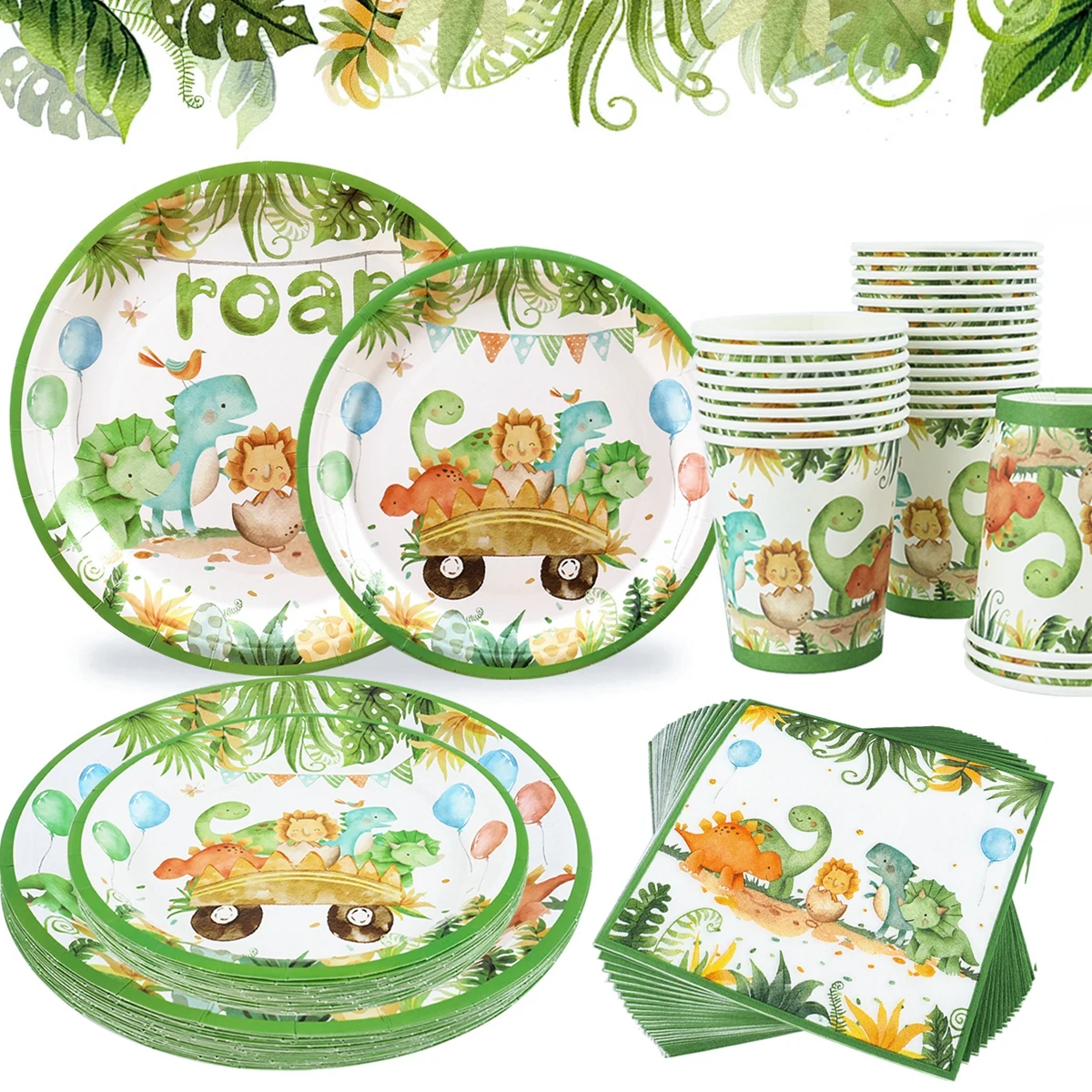 Dinosaur Disposable Tableware Dinosaur Birthday Party Decorations Kids Boy Baby Shower Balloons Jungle Safari Birthday Supplies