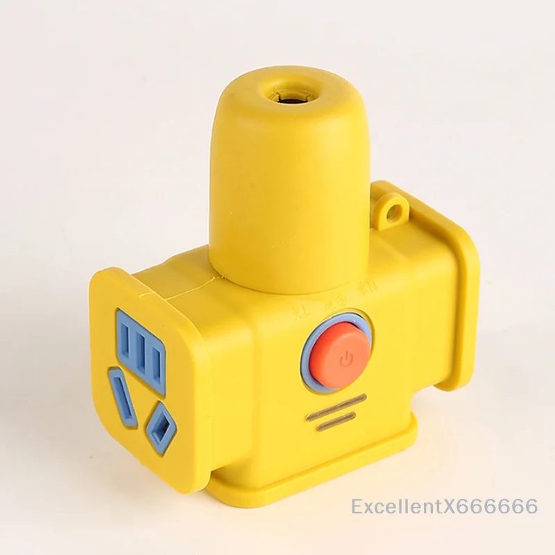 Enchufe de arrastre de tierra cubierto de goma amarilla con interruptor, enchufe múltiple para placa eléctrica, enchufe de fila, Cable de seguridad incluido