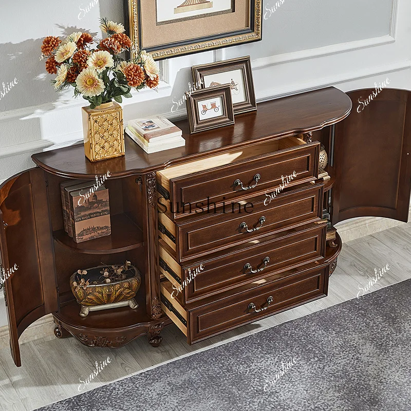 

American side cabinet, semi-round solid wood porch table, decorative storage, living room against the wall to store tea FT