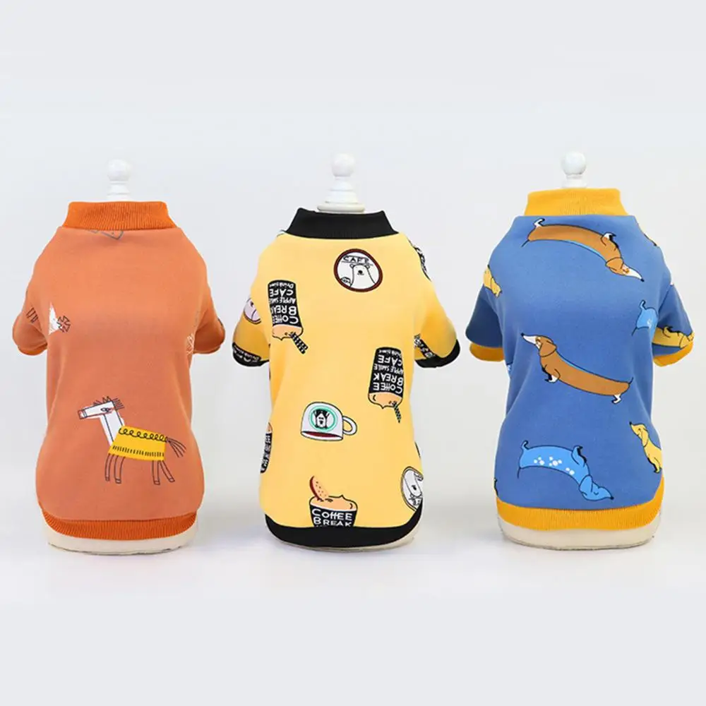 Warm Dog Vests Pet Cartoon Print Sweatshirt Teddy Thickened Two-legged Dog Clothes Puppy Cats Vest French Bulldog Jacket Coats