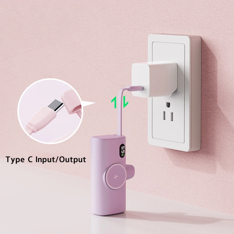 Mini Power Bank 5000mAh Portable Wireless Charger for Apple Watch iPhone 16 15 External Battey Charger for Samsung Huawei Xiaomi view 4