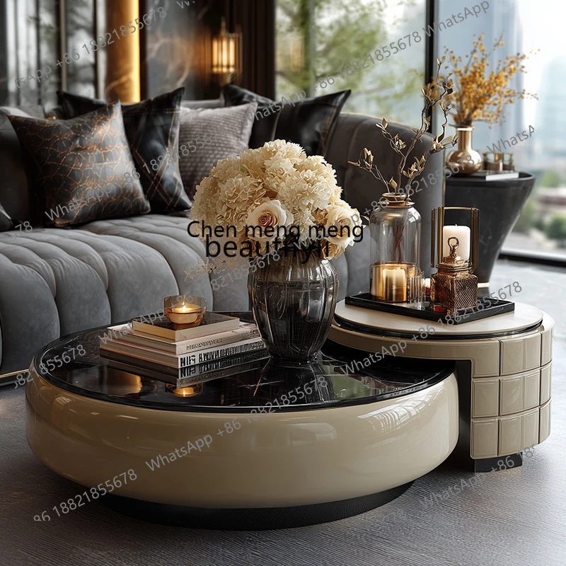 Light Luxury Round Coffee Table Set Living Room Large and Small Round Solid Wood Coffee Table Creative Super Crystal Stone