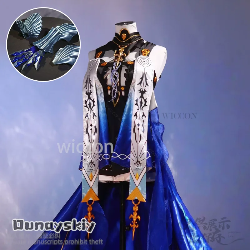 Wuthering Waves juego Cosplay Fleurdelys Big Cartethyia alta calidad seda azul elegante cola vestido largo pelucas Anime personalizado