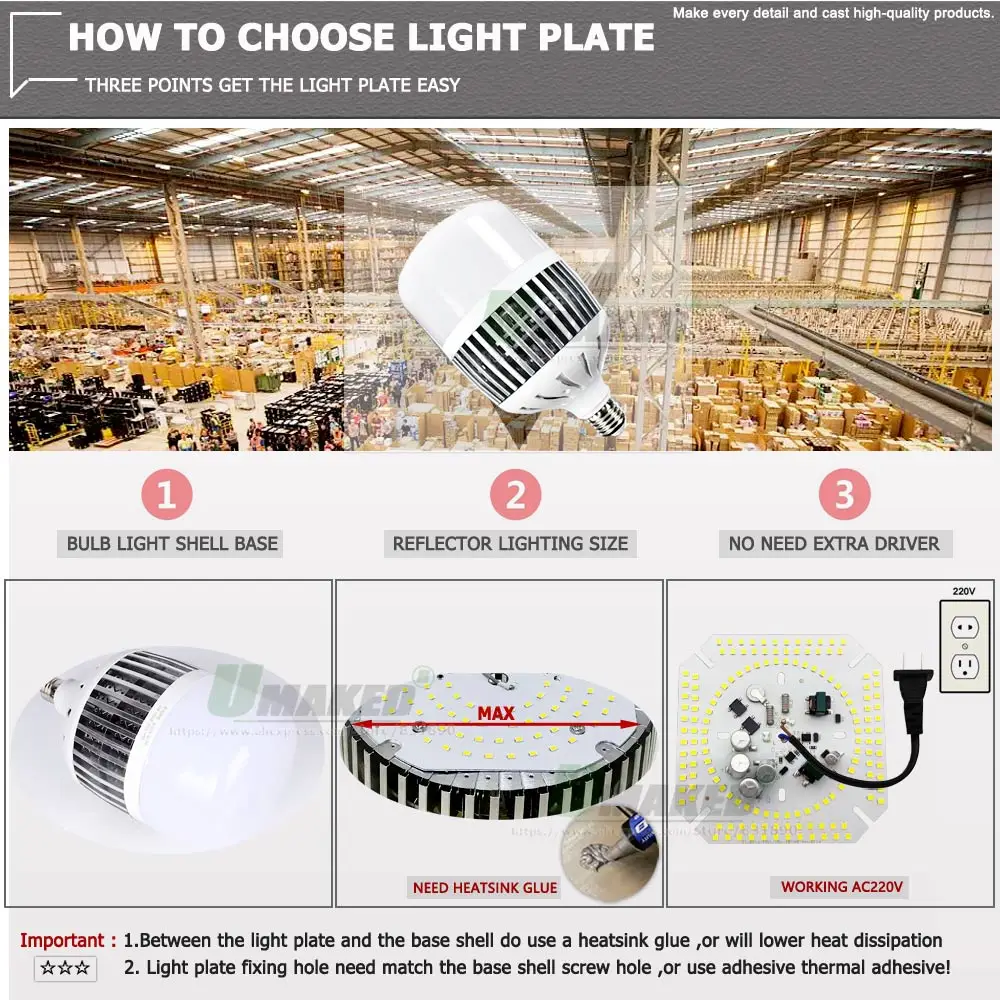 AC220V LED DOB Light PCB Plate 50W 80W 100W 150W IC Driver No Flicker Lighting Source Panel For High Power Bulb Lamp Replace DIY