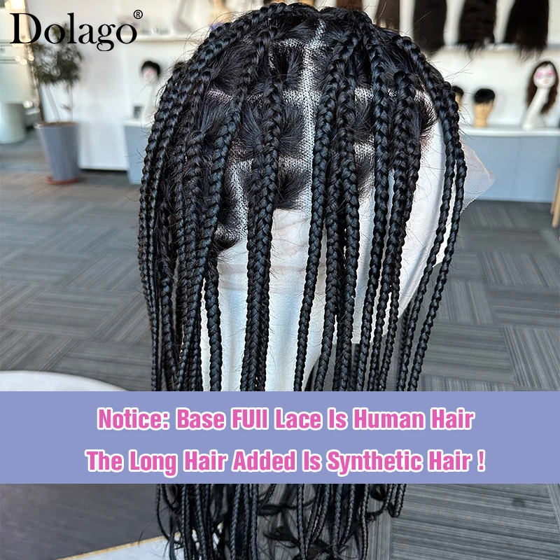 Medium Micro Knotless Braids Glueless Human Hair Full Lace Wigs Braided Wig For Black Women With Synthetic Bulk Braiding Hair