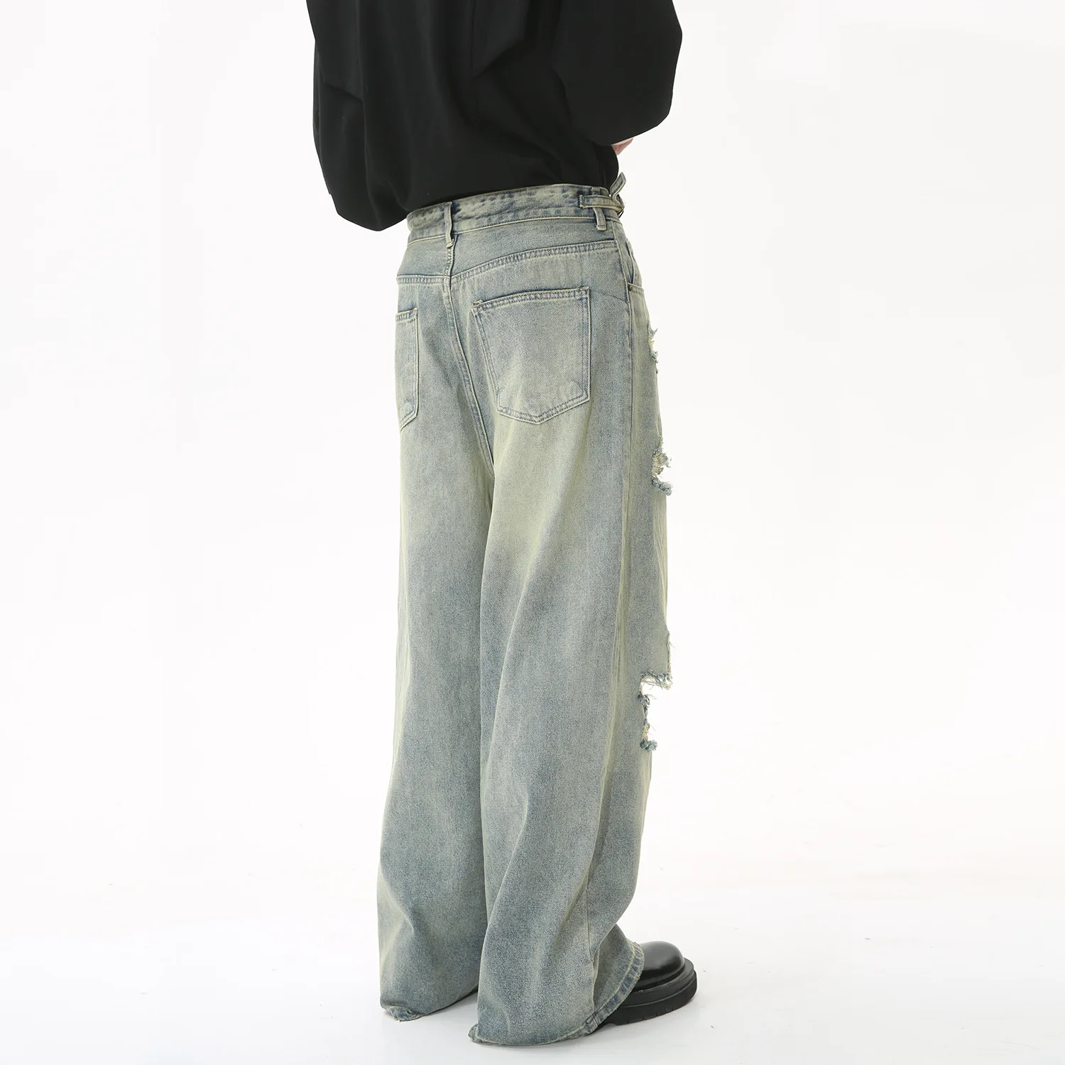 MTLCLOTHES 2023 New Summer Loose Fit Hip-Hop American High-Street Jeans with Floor-Length and Distressed Holes for Men