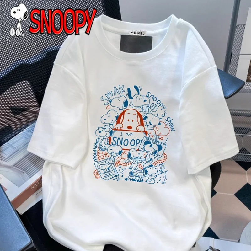 

Cartoon Snoopy T-shirt Y2K Women's Cotton Casual Printed Short-Sleeved Summer Loose Hip-hop Breathable Street Tops Girls Gifts