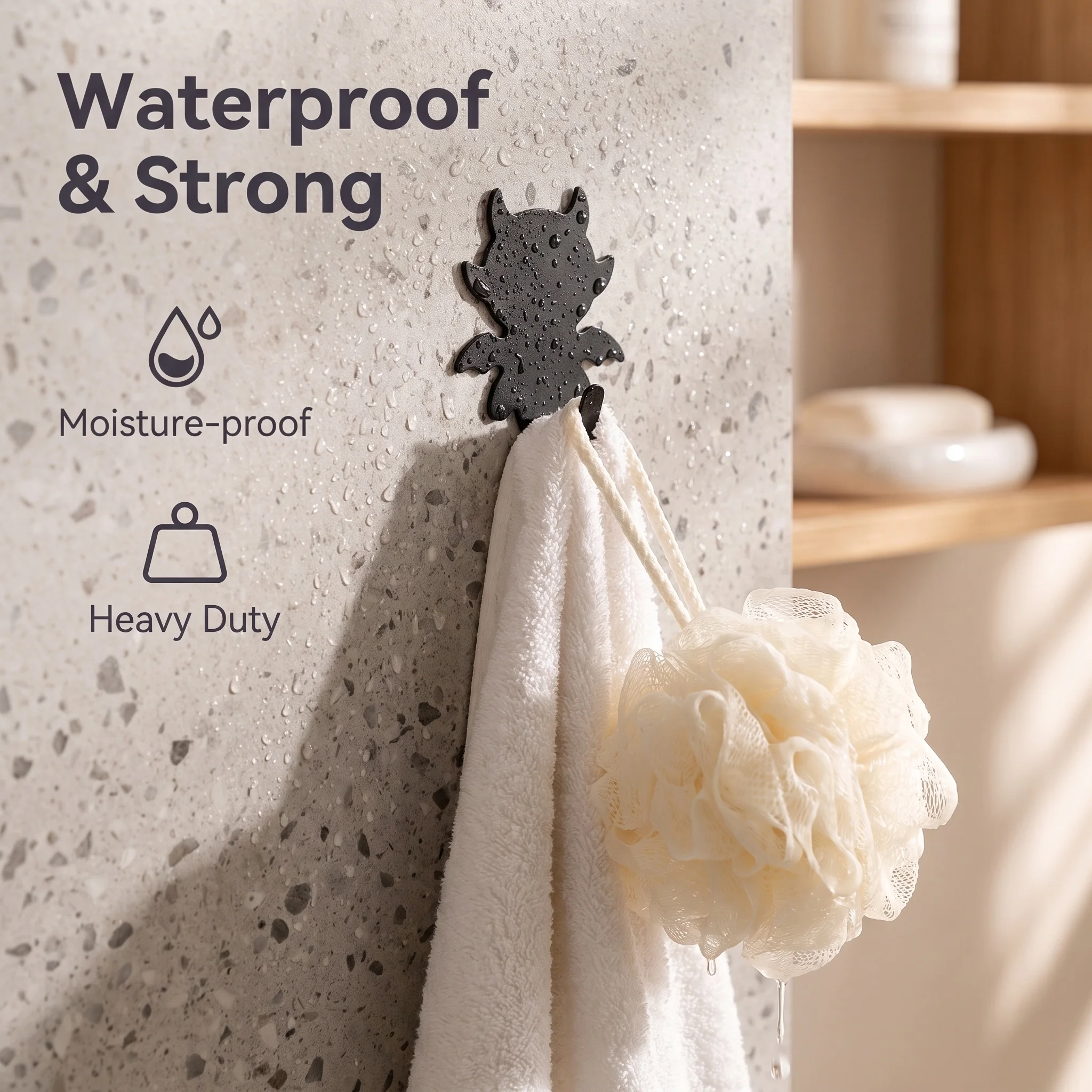 5Pcs Cute Devil Self Adhesive Hooks No Drill Wall Hooks Waterproof Towel Hanger for Bathroom Bedroom Home Decor