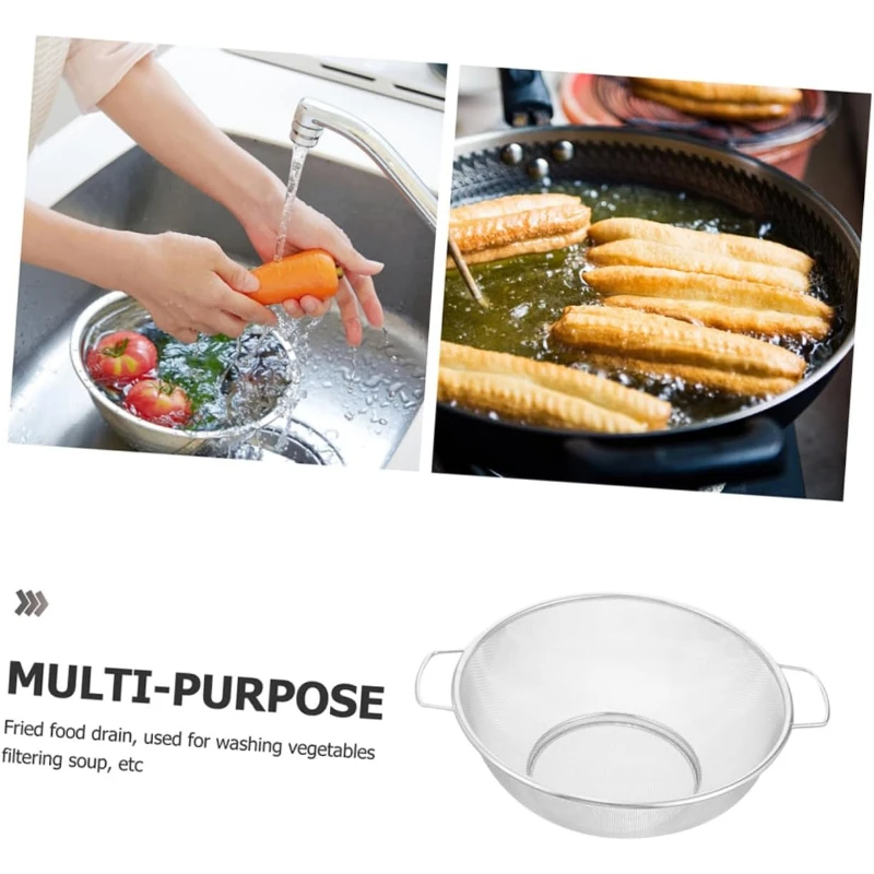 Edelstahl-Sieb mit Rundem Rand und Doppelgriff, Gitterkorb für Küche, zum Waschen von Reis, Obst und Gemüse, Aufbewahrung, 3 Größen – Detail 4