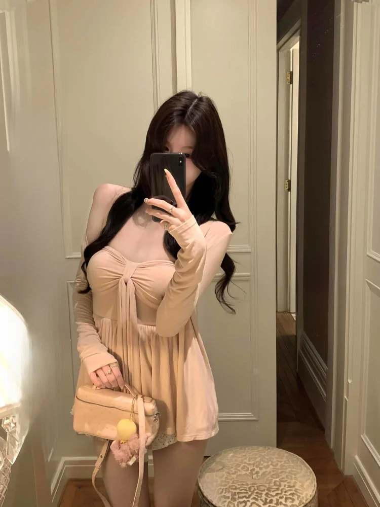 

Pink Open Cardigan Women's Summer Strapl Korean Sle Rich Girl Lazy Sister Soft Pure Desire Tee-piece Set Faionable C...