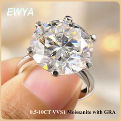 EWYA GRA Certified 0.5-10CT D Color Moissanite Solitaire Engagement Rings for Women Silver 925 Wedding Bridal Big Diamond Band