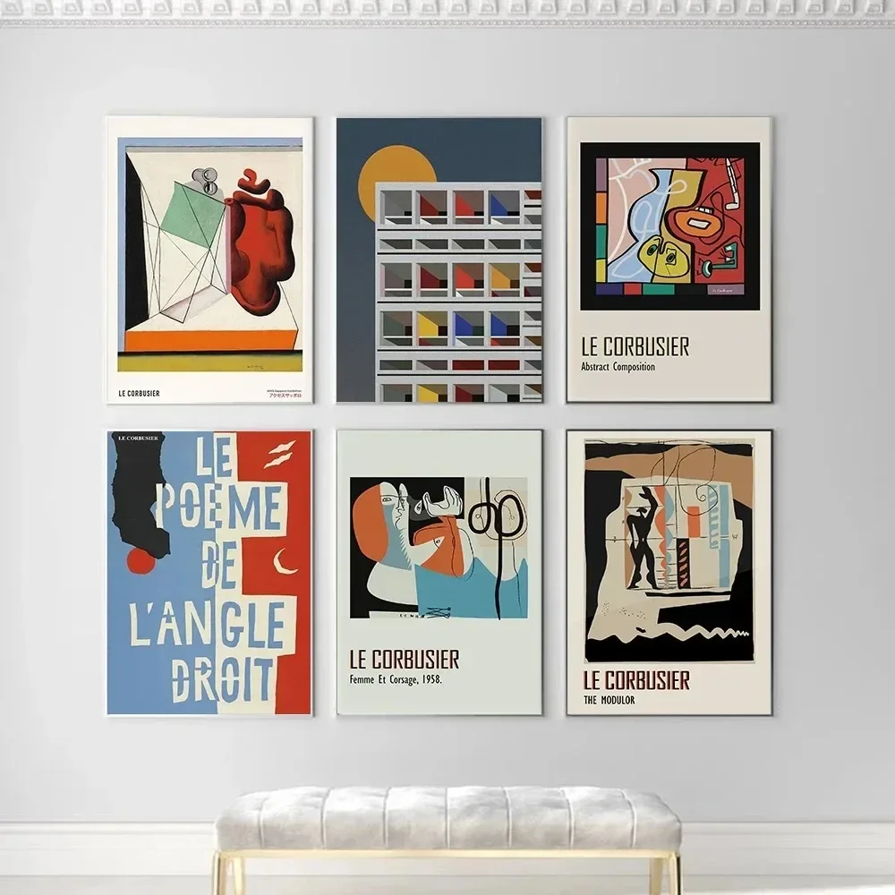 Pared abstracta francesa Le Corbusier exposición de arte pinturas en lienzo regalos decorativos medievales Bauhaus