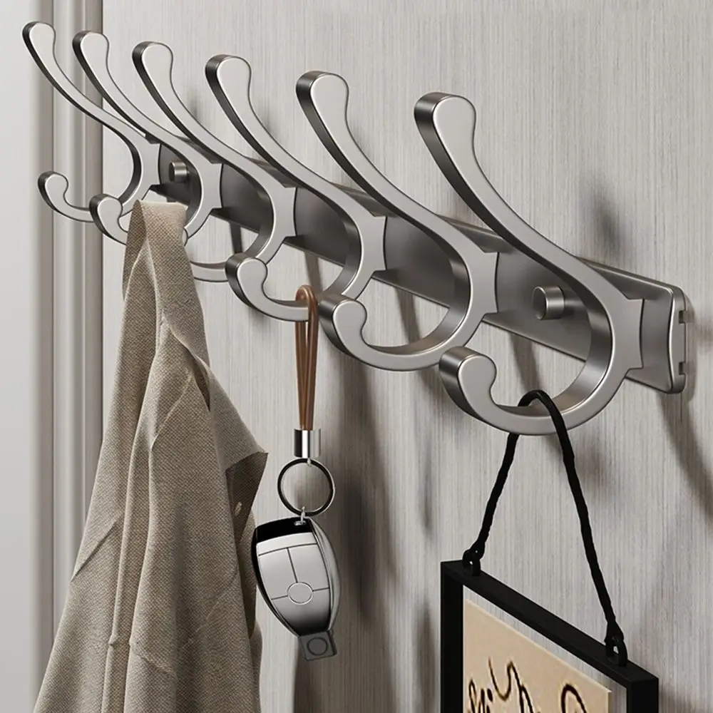 

Durable Wall-mounted Robe Hooks Space Aluminum Perforation-free Clothes Holder Over-the-door Multifunctional Coat Rack