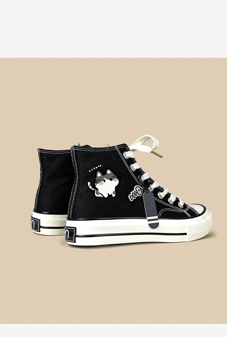 Amy und Michael Kawaii Anime Mädchen Studenten Alltagsschuhe Damen High-Top Canvas-Schuhe Schwarze Schnürschuhe Flache Freizeitsneaker – Detail 12