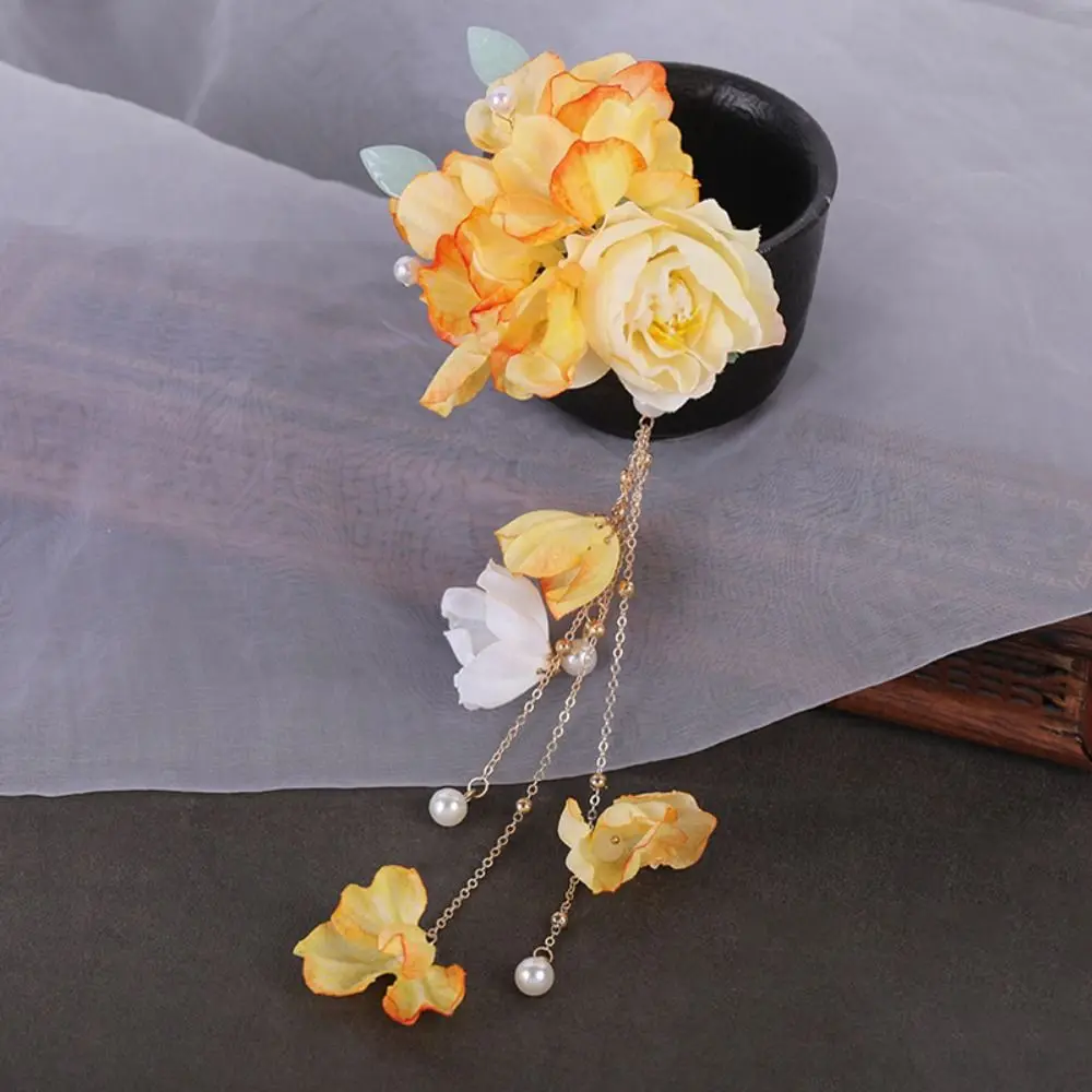 

Elegant Tassel Hanfu Hair Accessories Pearl Colorful Chinese Style Hair Clip Ancient Style Headdress Flower Hairpin Girls