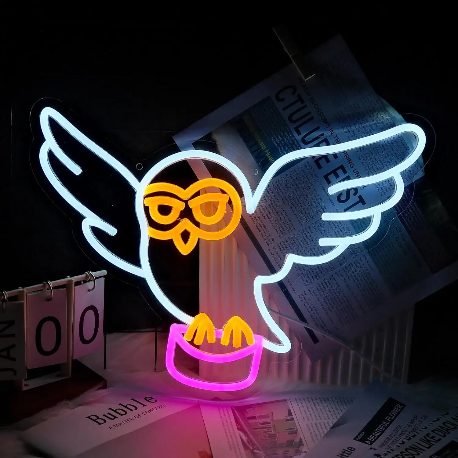 Cute Owl Neon Sign USB Dimmable LED Neon Light Atmosphere Lamp for Study Room Bookstore Office Wall Art Graduation Birthday Gift