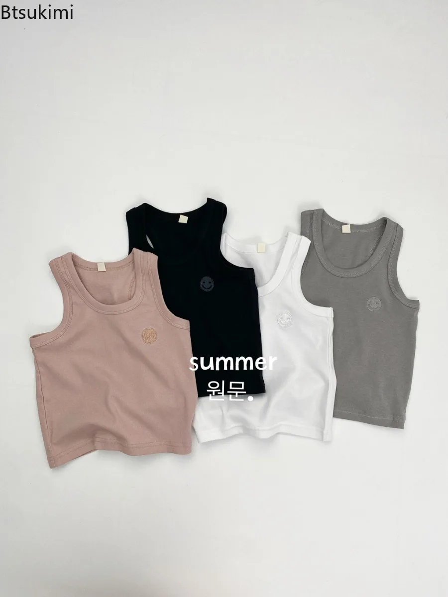Children's Tank Top Summer Thin I-shaped Tank Top Boys and Girls Round Neck Pure Cotton Sleeveless Top Casual Sleeveless T-shirt