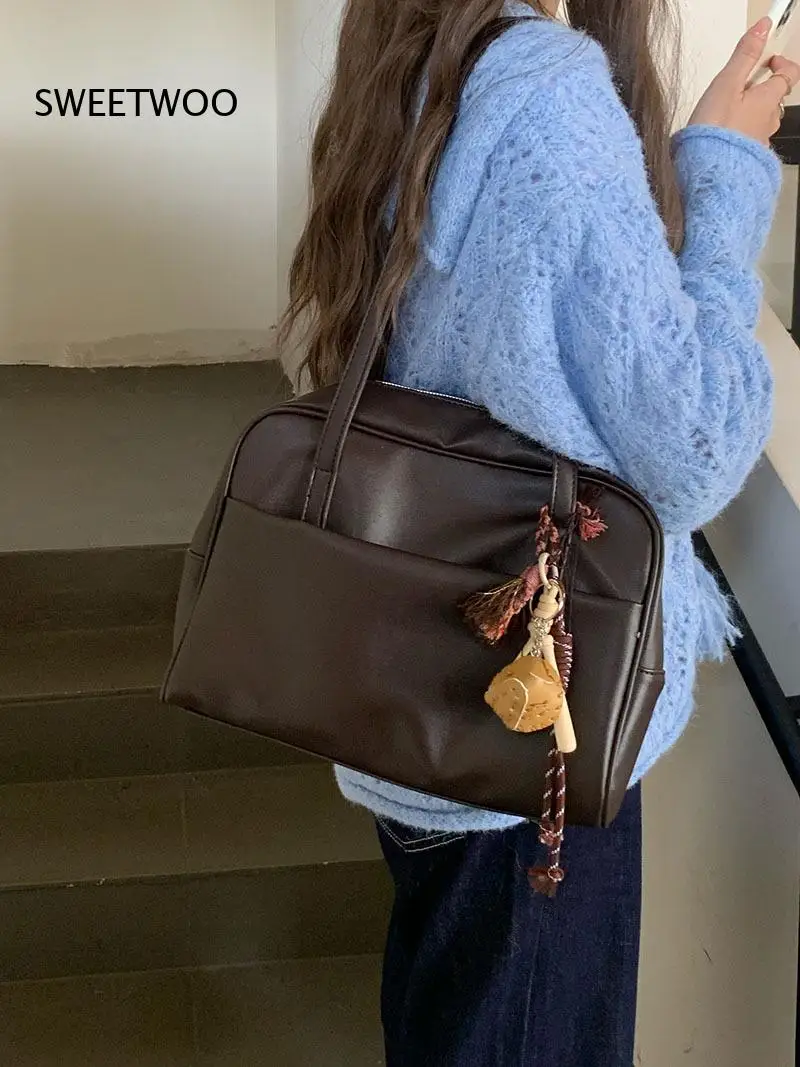 2026 Retro Oil Wax Pu Leather Underarm Briefcase Large Capacity Multi Compartment Daily Office Commute Women Shoulder Purse