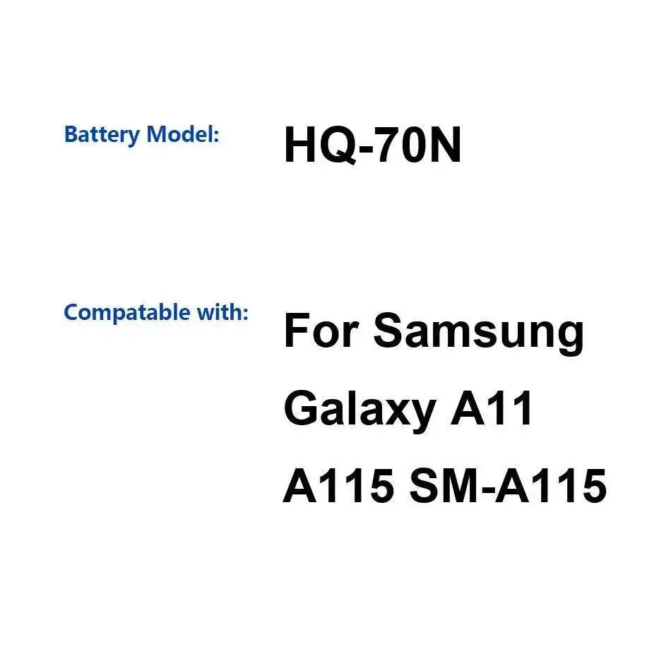 

Аккумулятор мобильного телефона 4000 мАч HQ-70N для Samsung Galaxy A11 A115 SM-A115 Надежное питание