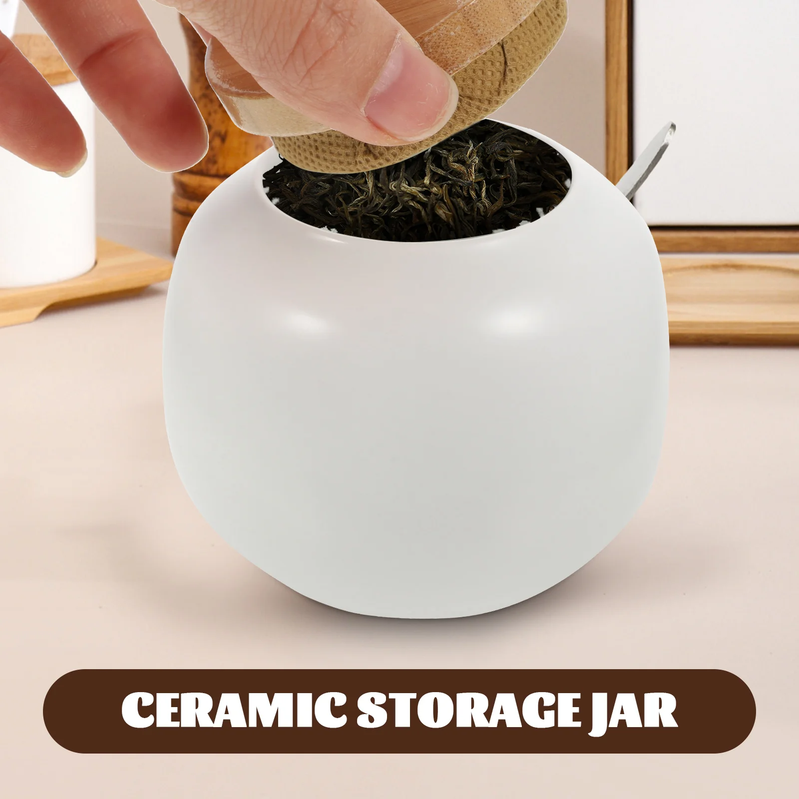 

Ceramic Storage Jars Bamboo Lid Containers for Coffee Smooth Sealed Large Capacity Home Kitchen ganizing